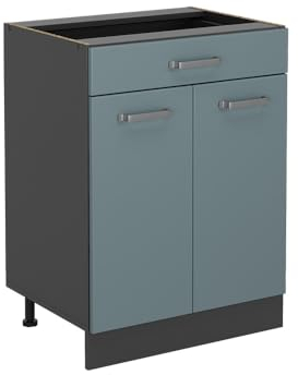 Vicco Küchenunterschrank R-Line, Blau-Grau/Anthrazit, 60 cm, AP Anthrazit