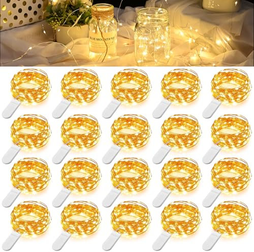 Carastek 20 Stück LED Mini Lichterkette mit Batterie 2M 20 LED Warm weiß DIY kleine Lichterketten Wasserdich Batteriebetrieb LED Beleuchtung Batteriebetrieben Deko für Flasche Urlaub,Weihnachten Deko
