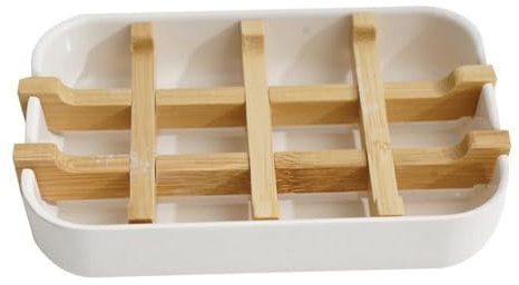 Ieron Porte-Savon en Bambou Naturel avec Drainage, boîte à Savon Anti-moisissure pour Douche, Salle de Bain, Cuisine, lavabo (1 Paquet, Blanc)