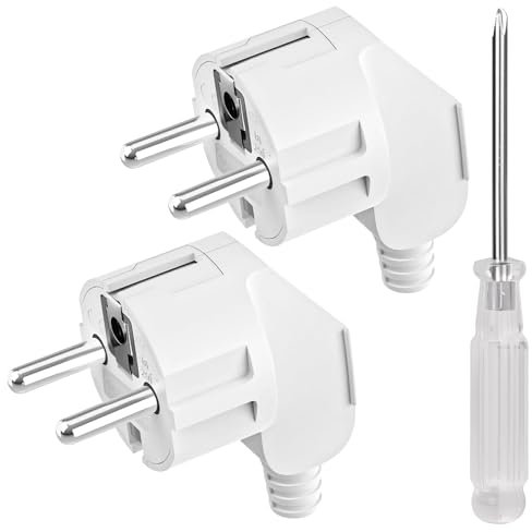 AXFEE 2 Pièces Fiche Coudée, Fiche mâle, Prise Electrique Male 250V 16A, Matériau PP, D'alimentation Domestique Décorative à Encastrer ou à Remplacer