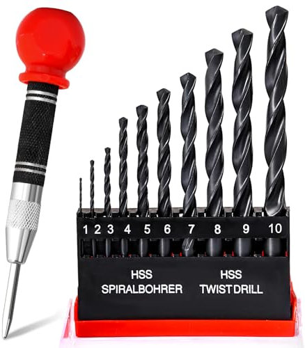 CYLBAQ HSS Drill Bit Sets, 11pcs Black Oxide Drill Bit Set 1mm-10mm with Automatic Center Drill, High Speed Steel 4241 Drill Bits For Drilling Wood, Plastic and Metal