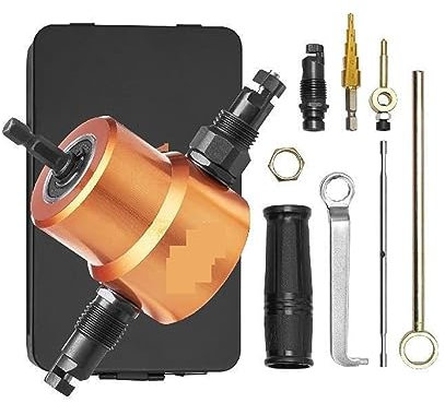 Coupe-grignoteuse à double tête en tôle 360 degrés accessoire de perceuse à grignoter en métal avec poinçon supplémentaire et trou de découpe,Améliorez votre efficacité