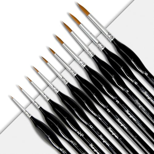 Mcenzinen 10 Pcs Exquisite Detail Paint Brush Set with Copper Tube and Special Double - Wire - Binding Process, Birch Wood Pen,Triangular Grip. Suitable Oil, Watercolour, Acrylic, Digital Painting