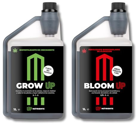 UP NUTRIENTS Pack Fertilizantes GROW UP & BLOOM UP 1 L | Abono Plantas Crecimiento y Floración 100% Orgánicos | Bio Estimulación Cultivos | Plantas Frondosas y Frutos Ricos