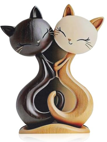 Komergave Katzen Deko, 2D Flachdesign Holz Tier Bücherregal Deko, Fröhliches Umarmung Katze Muster Dekoration Wohnzimmer Ornamente, Holzdeko Geschenke für Katzenliebhaber & Tierliebhaber