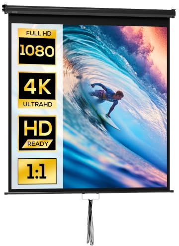 HOMCOM projektorduk rullgardinsduk 152 x 152 cm 85 tum 1:1 svart | HD 4K projektionsduk, för hemmabio, kontorspresentationer
