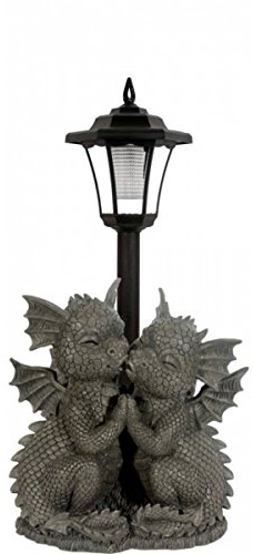 Unbekannt Gartenfigur Gartendrache - Liebespaar mit Solar-Laterne - Fantasy Figur Deko süß