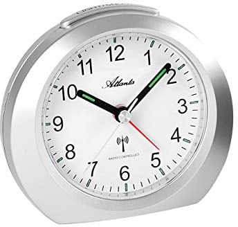 Funkwecker ohne Ticken mit Licht Snooze Leuchtzeiger Analog - 1856 (Silber)