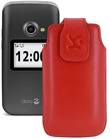 Suncase Original Tasche für Doro 2424 Leder Etui Handytasche Ledertasche Schutzhülle Case Hülle in rot