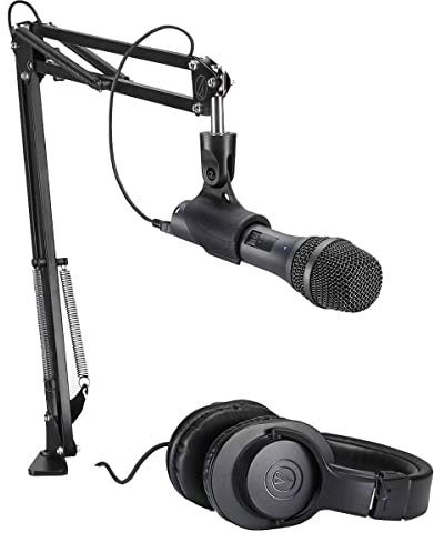 Audio-Technica AT2005USBPK Vocal Microphone Pack for Streaming/Podcasting, Includes USB and XLR Outputs, Adjustable Boom Arm, & Monitor Headphones,Black