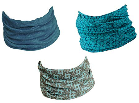 Hilltop 3x Motorrad Multifunktionstuch, Kopftuch, Halstuch, Bandana 3-er Set in ausgewählten Designs, Schlauchtuch für Damen und Herren, 3er Set:Blue Wind Wheels