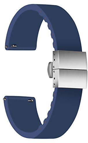 ULLCHRO Unisex Kautschuk Armband mit Edelstahl Silber Faltschließe 20mm, Navy Blau