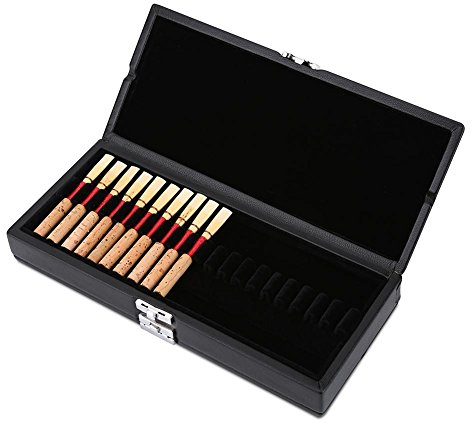 VGEBY Oboe Reed Case, 40 Stück Aufbewahrungsbox mit Holz + PU Leder Abdeckung, Schwarz, Langlebig, Elegant, Oboe, Case