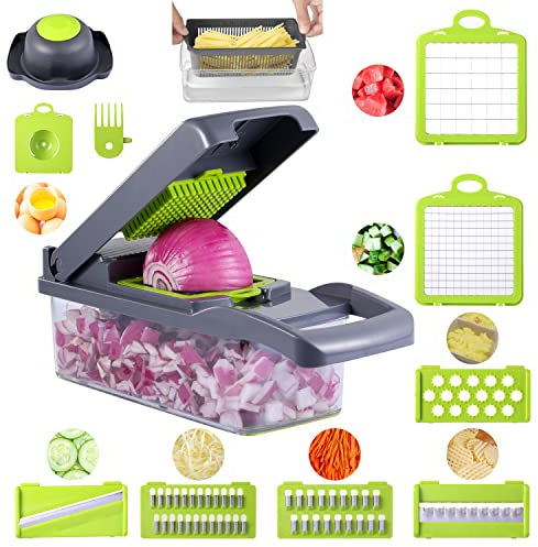 DUMAO 12 in 1 Vegetable Chopper, Multifunctional Mandoline Slicer Dicer Household Kitchen Manual Julienne Grater Cutter for Onion, Garlic, Carrot, Potato, Tomato, Fruit, Salad