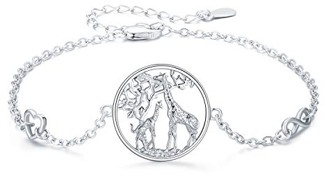 CHENGHONG Giraffe Armband für Frauen 925 Sterling Silber Infinity Love Herz Symbol Charm Verstellbare Kette Armband Familie Giraffe Damen Geschenk für Mama Tochter