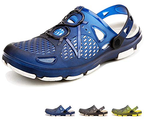 beister Mens Clogs Non Slip Water Shoes with Adjustable Strap, Lightweight Slip on Mules Garden Kitchen Outdoor Beach Yard Pool Shower Summer Sandals Slippers Blue White