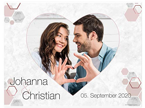 Herz & Heim® Hochzeitsbanner Herz zum Ausschneiden für Hochzeitsspiel mit Namen und Datum - Motivauswahl Fotoherz Marmor