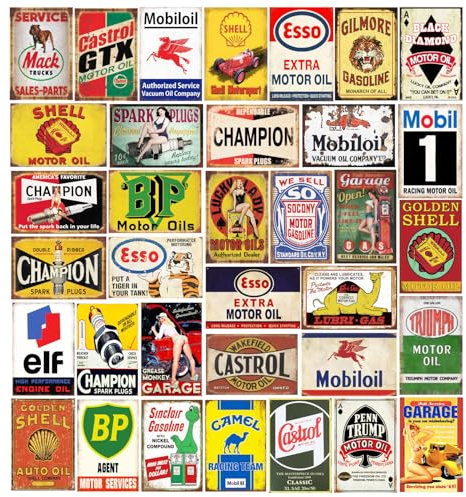 35 Stück reproduzierte Vintage-Blechschilder, Gasöl, Retro-Werbung, antike Metallschilder für Garage, Man Cave, Bar, Küche, nostalgische Auto-Dekoration, 20,3 x 30,5 cm (35 Stück Vintage Gas 1)