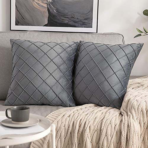 MIULEE 2er Set Samt Kissenbezug Gitter Sofakissen Dekokissen Kissenhülle Kissenbezüge Couchkissen Kissen Samtkissen Weich Einfarbig Zierkissen ohne Füllung für Sofa Wohnzimmer 45x45cm Hellgrau