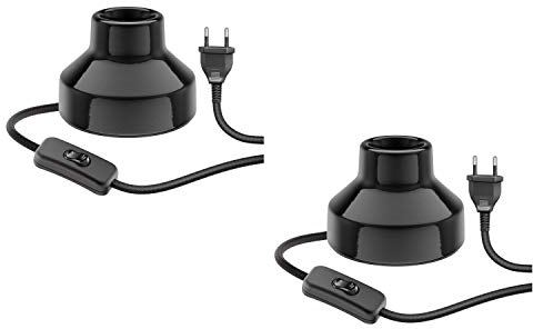 ledscom.de 2 Stück Tischlampe TIX, Schalter, Porzellan, schwarz, 1x E27 max. 300W