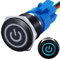mxuteuk 19mm interruttore a pulsante 1 NO 1 NC SPDT ON/OFF guscio in metallo nero, con luce blu simbolo di alimentazione 12v, presa con filo