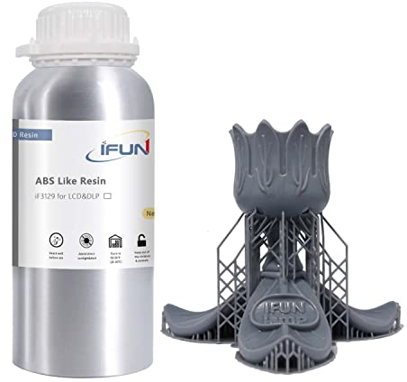 IFUN 3D Drucker Resin ABS-wie, Hitzebeständigkeit und keine Verformung – Kein Rissen- Einfach zu Farbe- für UV 405nm LCD DLP Resin 3D Drucker Grau 500g