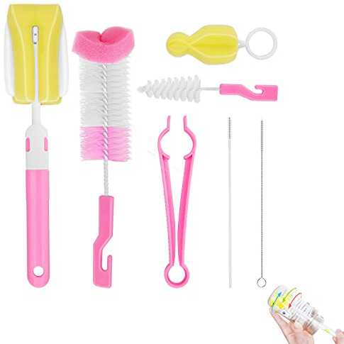 7 Brosses Pour Biberons, Brosses De Nettoyage Rotatives En Éponge, Sucettes, Pailles à Boire, Biberons De Sport, Théières, Carafe En Verre Étroite, Nettoyeurs De Bouteilles De Cuisine à Usage Général