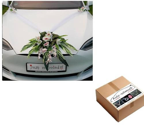 Autoschmuck Spitze STRAUß Auto Schmuck Braut Paar Rose Deko Dekoration Hochzeit Car Auto Wedding Deko PKW (Creme lilak 5)