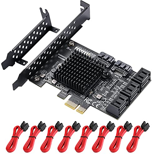MZHOU PCIe SATA Karte,8 Ports SATA 3.0 Controller Erweiterungskarte mit 8 SATA Kabels,PCIE 3.0 zu SATA 3.0 6 Gbps Controller,Non-Raid, Booten als Systemfestplatte.