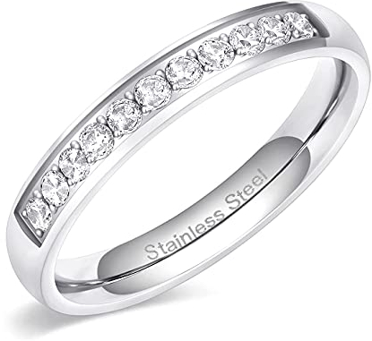 Zakk Eternity Ring Damen Edelstahl Silber Rosegold Gold Edelstahl Ewigkeitsringe Vorsteckring 3.5mm Zirkonia Verlobungsringe Eheringe Trauringe Memoire Ringe (Silber,60 (19.1))