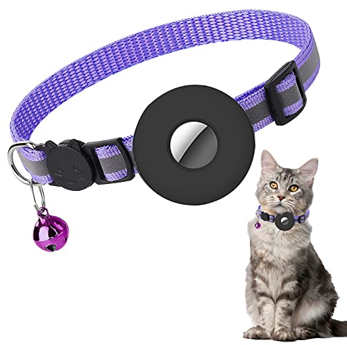Katzenhalsband für Airtag, Reflektierendes Katzenhalsband mit Glocke und Sicherheitsschnalle, kompatibel für Apple Airtag, Kätzchenhalsband mit Airtag-Halter Wasserdichtem Verstellbar 22–35 cm