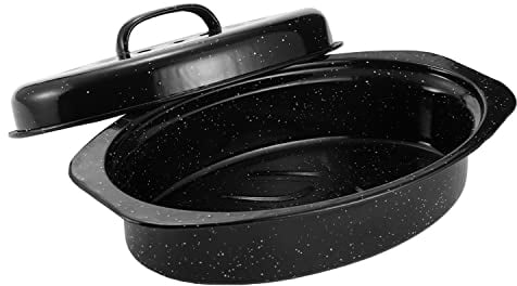 Sartén ovalada esmaltada de 13 pulgadas con tapa abovedada, para pavo, pollo, cordero, verduras de 7 libras