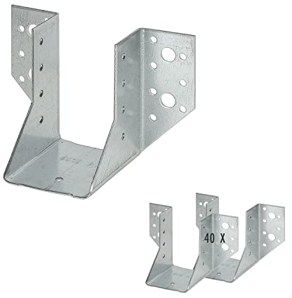 40 x siwitec Balkenschuh Typ A 60 x 100 mm, Sendzimir Verzinkt, CE-Kennzeichnung, Materialstärke 2mm, Witterungsbeständiger Holzverbinder, Pfostenschuhe, Balkenverbinder