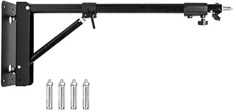 BOLLUMA Support Mural Bras de Fixation Triangle en Métal, Rotation Flexible 180 degrés, Longueur Max de 135cm, pour Photographie en Studio Lampe Strobe Monolight Softbox Parapluie Réflecteur