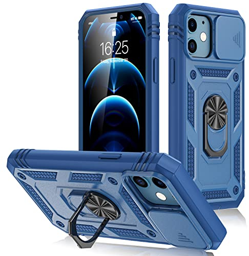 AFARER 12 Pro Hülle, Kameraschutz Rüstung Duale Schichte Gehäuse mit 360 Grad Ring Ständer und magnetisches Eisenblech Kompatibel mit iPhone 12 / iPhone 12 Pro - Blau