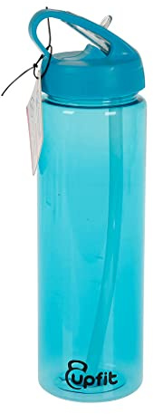 upfit - Trinkflasche für Sport – mit einer einziehbaren Pipette – transparent – Farbe: Blau – nicht isoliert – einfach und praktisch – Öffnung mit einer Hand – 750 ml