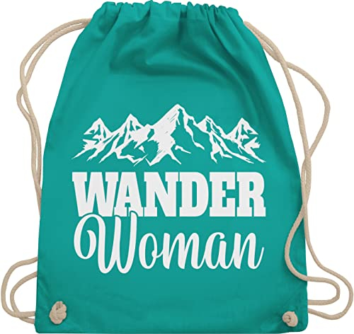 Turnbeutel Rucksack - Wander Woman - Unisize - Türkis - wanderbeutel stoff wanderwoman beutel wandern zubehör geschenk wanderung stoffrucksack geschenke für wanderfreunde travel mit kordelzug