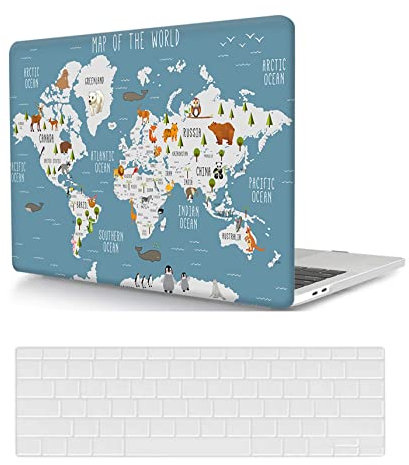 Custodia per Macbook Air 13 pollici 2017 2016 2015 2014 2013 2012 2011 2010 Pubblicazione Modello A1466 A1369, Copertina Rigida in Plastica Protettiva e Tastiera Cover, Mappa del Mondo
