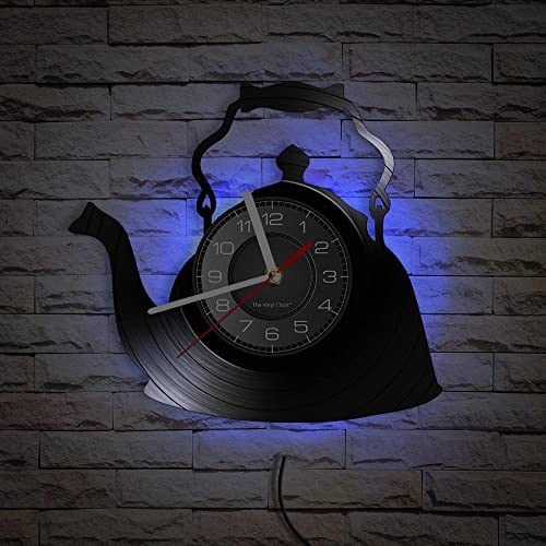 Smotly Vinyl wall clock, teapot pattern-shaped analog clock with LED night light function, is a wall clock gift for tea lovers.