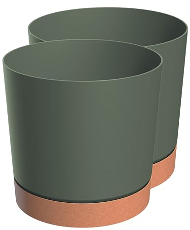 Zero Home - 2er Set Blumentöpfe I Blumentopf mit Untersetzer I Moderne Design I Aus Haltbarem Material I Schale mit Entwässerungslöchern I Hergestellt in EU I Premium Qualität I GRÜN Duo ⌀ 18 cm