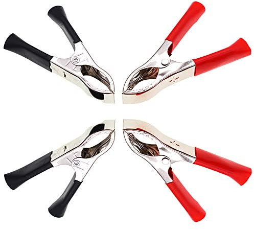 4 Pack 100A Jump Lead Clamps Heavy Duty Pure Copper Crocodile Alligator Clips Car Booster Cable Battery Clamps for Auto (2 Red + 2 Black)