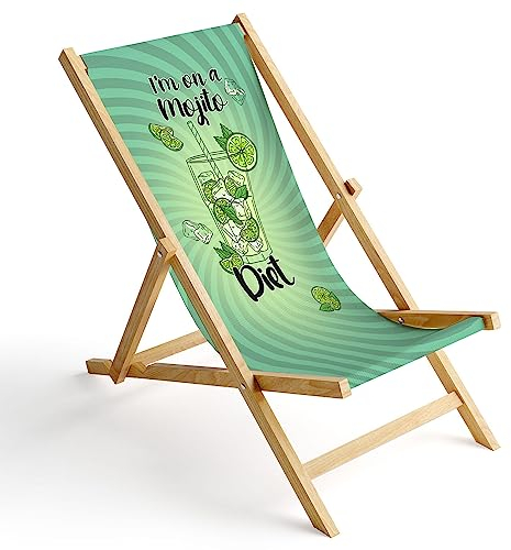 Ferocity Holz-Liegestuhl Klappbar Klappliegestuhl Sonnenliege Strandstuhl Wechselbezug Motiv Mojito Diet [119]