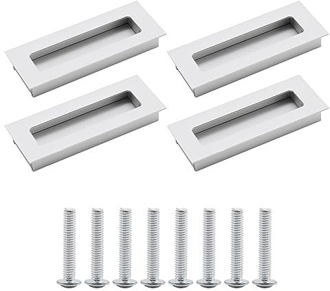 Hoypeyfiy 2pcs Brushed Aluminium Flush Pulls Recessed Finger Pulls for Pocket Door Closet Door, 120mm Sliding Door Handles Furniture Handles Door Pulls Hardware for Kitchen Cabinets