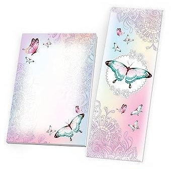 8 Lesezeichen + 8 Mini-Notizblöcke je 25 Blätter DIN A7 Malblock Set Schmetterling Blumen Mitgebsel Mitbringsel Gastgeschenk Giveaways zum Kindergeburtstag Fest Motto-Party Schule Jungen Mädchen Teens
