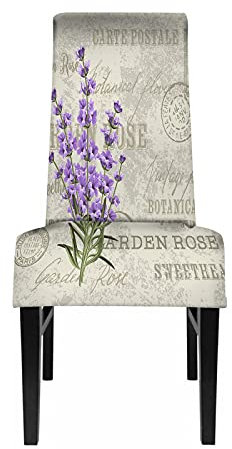 XqmarT Stuhlhussen, Lavendel, eleganter Vintage-Lavendel-Blumen-Grün-Flieder-Sitzschutz, Stretch-Esszimmerstuhl-Schonbezug, Sitzbezug für Stühle