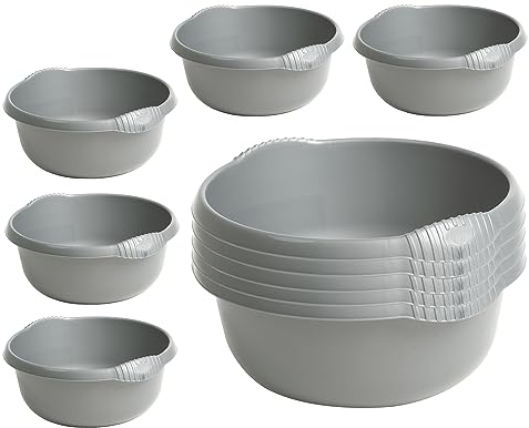 M1SS Set of 10 - Stylish Multi Purpose 28cm Round Washing Up Bowl for Kitchen Organisation Sink, Basin Holder Plastic Daily Routine Household Bulk Buy!! [Silver Colour]