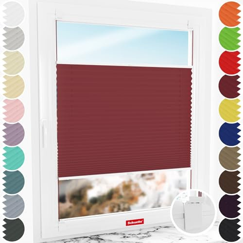 Schuette® Plissee ohne Bohren zum Kleben ● Thermo Kollektion: Scarlet Wine (Rot) ● 150x230cm (Breite x Höhe) ● Suprafix Klebe- & Schraubhalter 2in1 Set Letsbond ● Bequeme Rollo