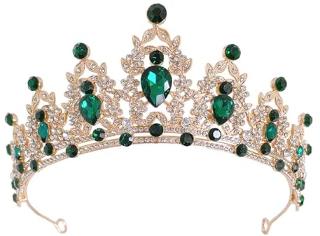 Prosy Gold Tiara Hochzeit Tiaras und Kronen für Frauen Strass Königin für Frauen Prinzessin Krone Geburtstag Tiara Stirnbänder für Hochzeitsball Brautparty Halloween Kostüm Weihnachtsgeschenke (Grün)