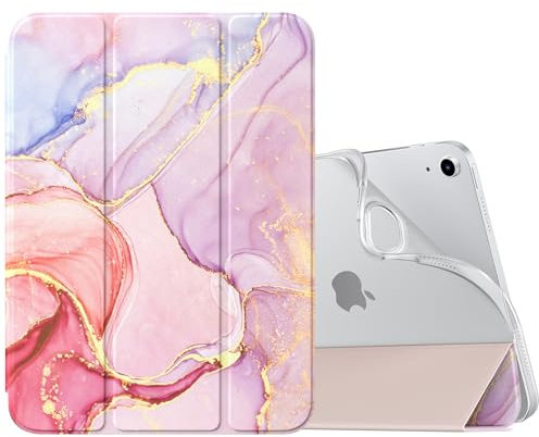 MoKo Case for New iPad (A16) 11th Generation 2025/10th Generation 2022, iPad 11 inch/10.9 inch Case with Soft TPU Translucent Frosted Back Cover,Auto Wake/Sleep,Support Touch ID,Light Pink Gold Marble
