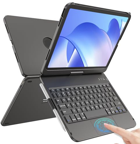 aMZCaSE for iPad 10th Generation 2022 Case with Keyboard for 10.9 2022, Touch for 10th Generation Case -360° Rotatable,Pencil Holder,Touch Trackpad Keyboard Case for iPad 11-inch A16 2025(Black)